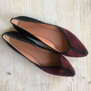 Burgundy black suede flats